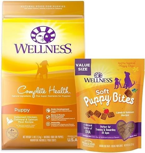 Wellness Soft Puppy Bites, 8 oz Bag Complete Health Puppy Food, 5 lb Bag